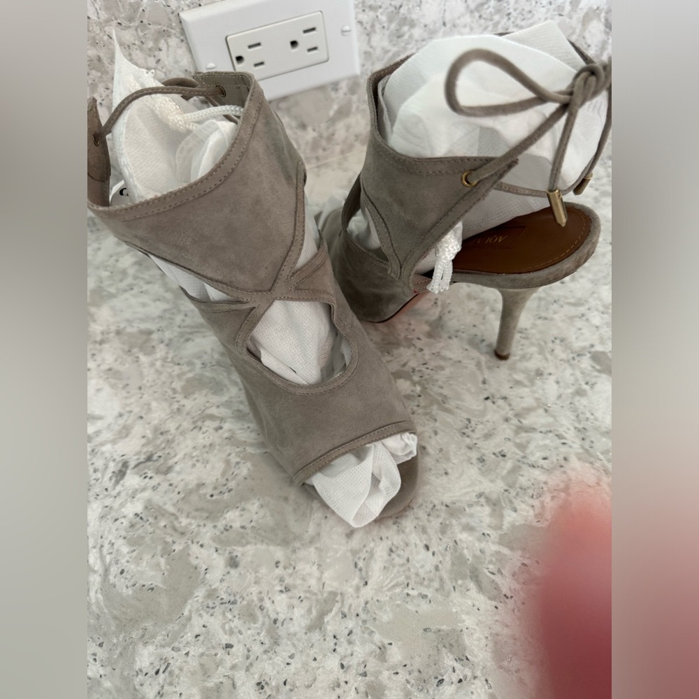 Aquazzura gray Suede Leather Covered Lace-Up Heels